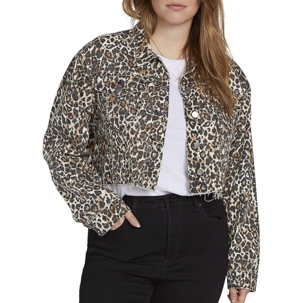 Volcom - Leopard Print Denim Crop Jacket - image 1